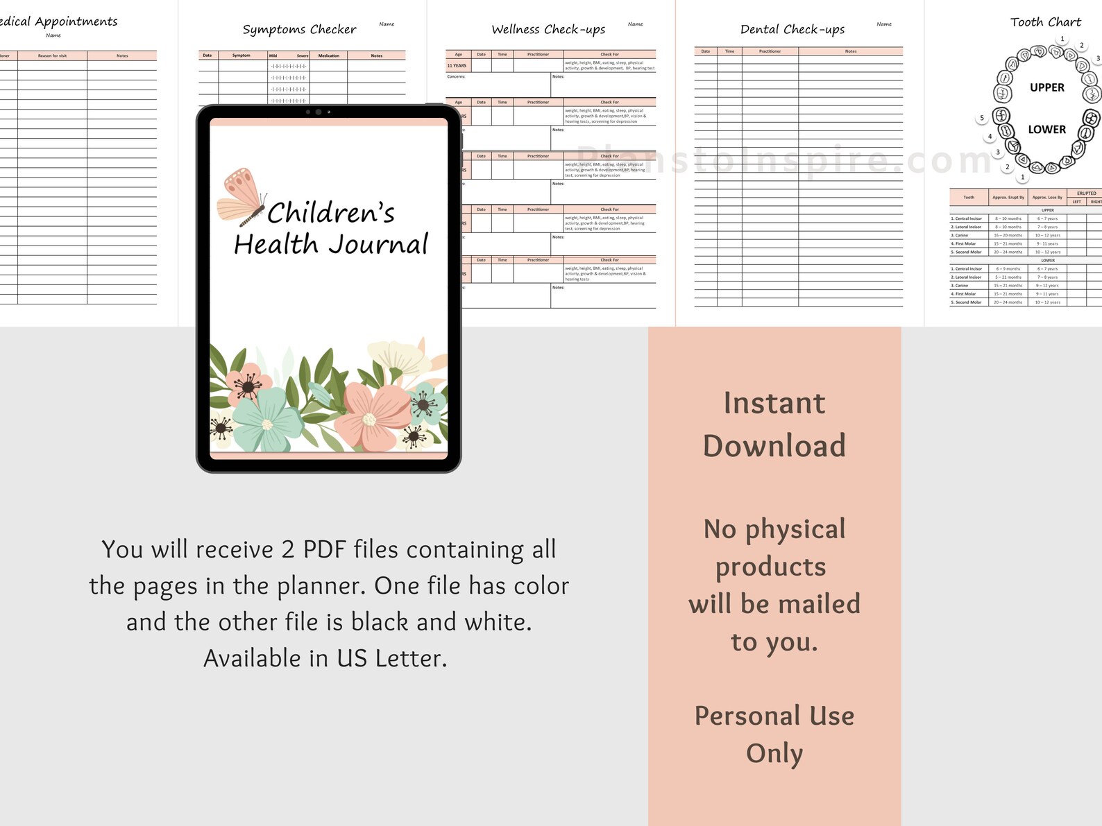 Printable Children's Health Journal Medical Information Etsy