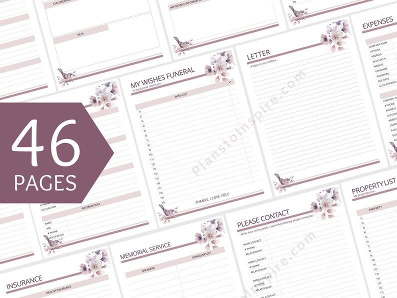 Printable Estate Funeral Planner Instant Download Etsy Canada