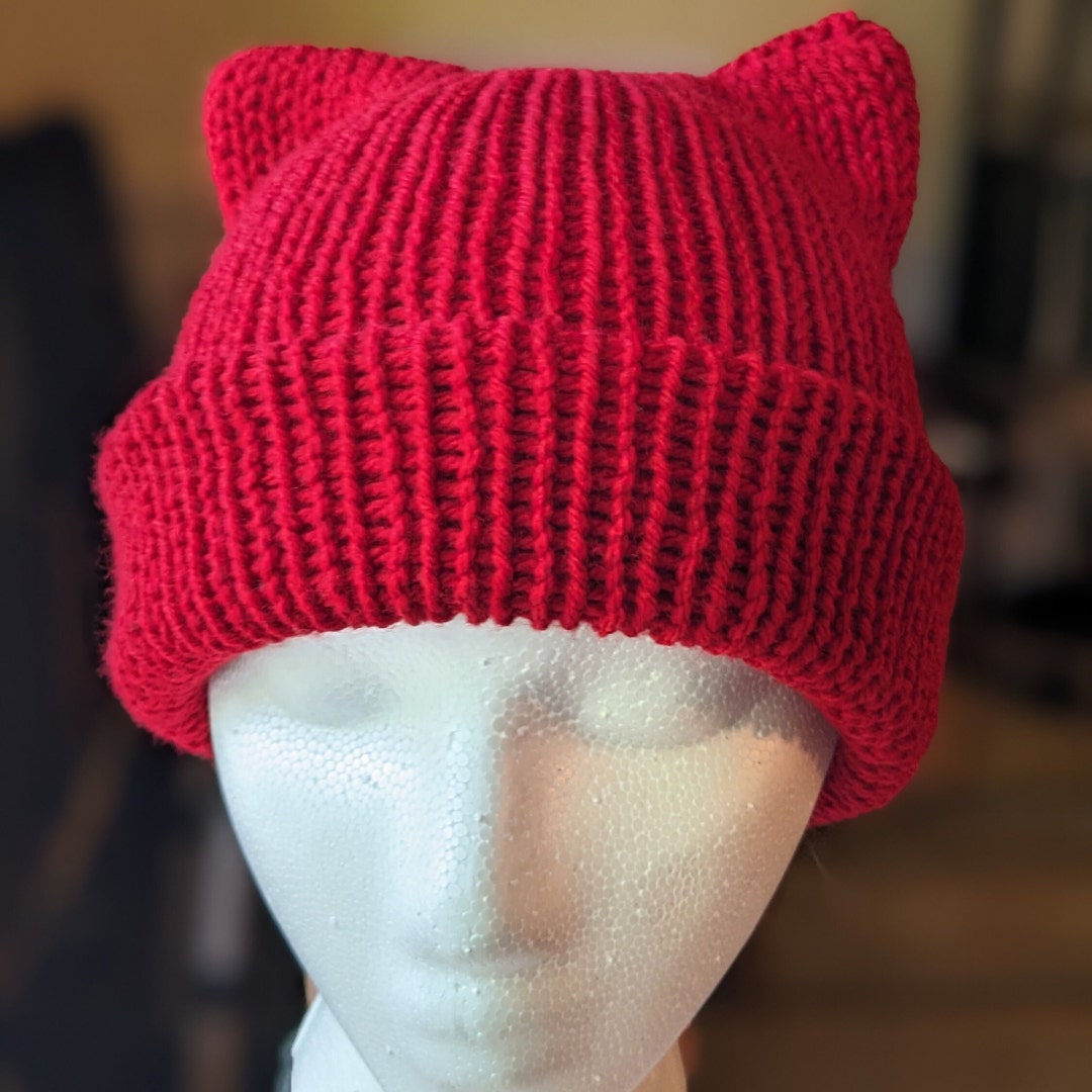 Knit Cat Ears Beanie Double Brim Etsy