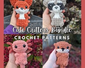 Crochet PATTERN BUNDLE- Otter, Axolotl, Fox, Raccoon