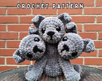 Cerberus Crochet Pattern  - 3 Headed Dog - Underworld - Spooky - Amigurumi - Market Prep - Fun