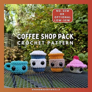 ARCHIVO DIGITAL - Paquete de cafetería - Patrón de crochet sin costura (costura baja opcional) - Amigurumi - 4 estilos - Para llevar, calabaza con especias, café con leche, cupcake