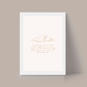 May include: A white framed print with a gold cloud and the text "today I will not stress over things I can't control".