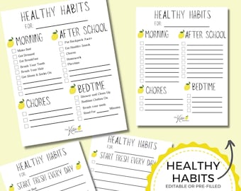 Healthy Habits Checklist, Kids Daily Routine, Printable Daily Routine, Daily Checklist, Chore Chart Printable, PDF, Instant Download