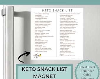 Keto Snack List Magnet | Keto Diet | Low Carb | Weight Loss | Diet Guide | Keto Snacks | Low Carb Snack List, Keto Diet for Beginners