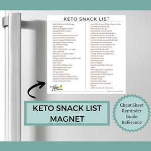 Keto Snack List Magnet | Keto Diet | Low Carb | Weight Loss | Diet Guide | Keto Snacks | Low Carb Snack List, Keto Diet for Beginners
