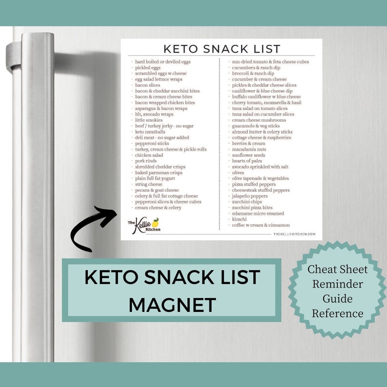 Keto Snack List Magnet Keto Diet Low Carb Weight Loss Diet Guide Keto Snacks Low Carb Snack List Keto Diet for Beginners image 1