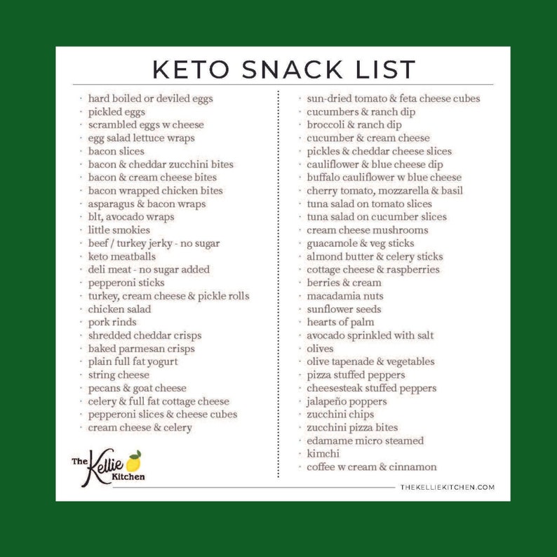 Keto Snack List Magnet Keto Diet Low Carb Weight Loss Diet Guide Keto Snacks Low Carb Snack List Keto Diet for Beginners image 9