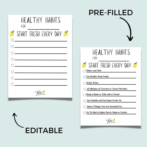 Healthy Habits Checklist Kids Daily Routine Printable Daily | Etsy