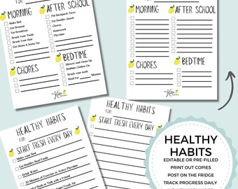 Healthy Habits Checklist, Kids Daily Routine, Printable Daily Routine, Daily Checklist, Chore Chart Printable, PDF, Instant Download