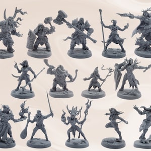 DnD Held Miniaturen 14er Starter Set #2 | Dungeons and Dragons Mini Pack | 28mm |  Abenteuer Gruppe | Zauberer | Hexenmeister | Waldläufer | D&D