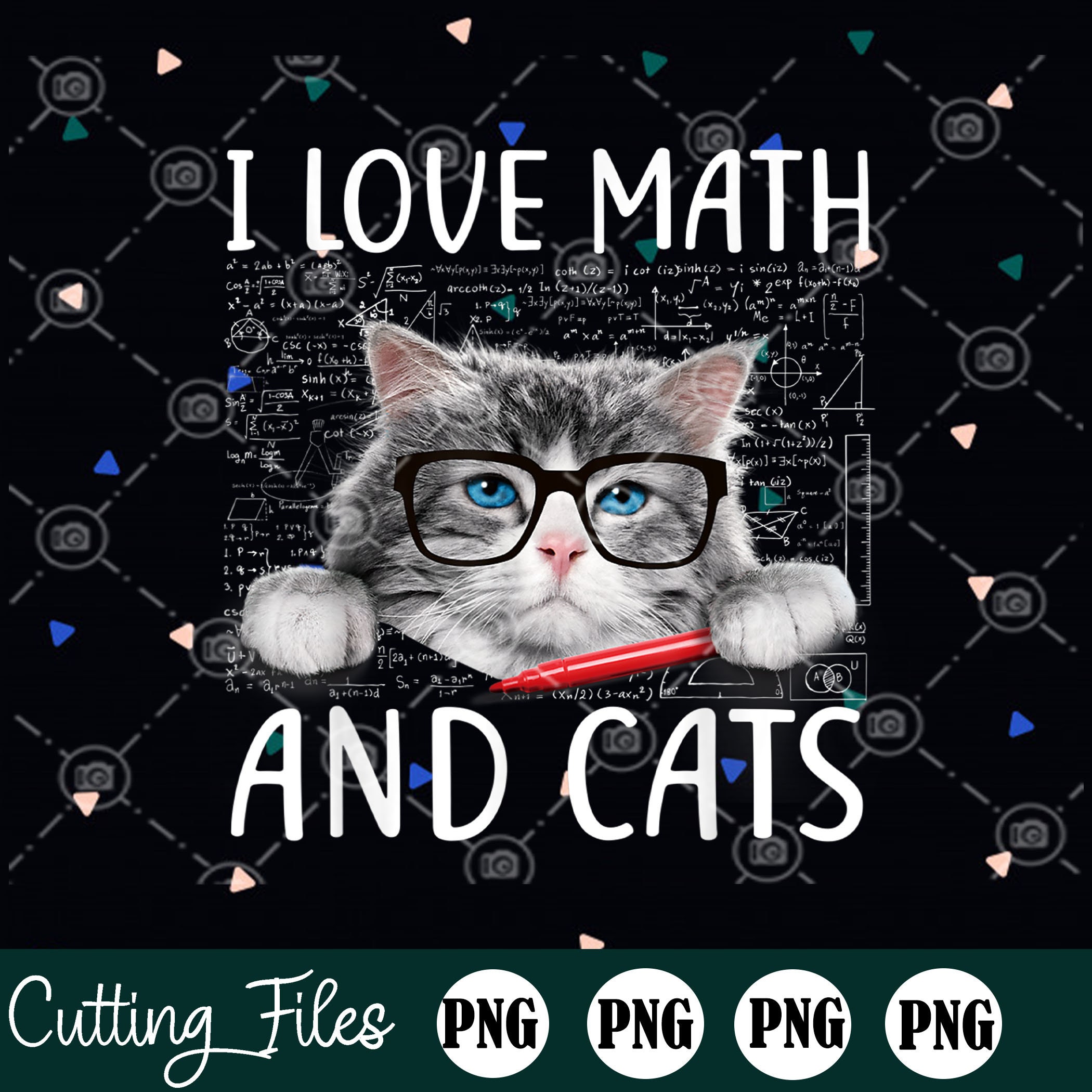 Love Math And Cats Cute Kitty Cat Feline Lover Gift Png Math | Etsy