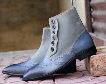 Men Burgundy ankle button boots Men casual boots Handmade Mens Button up boots