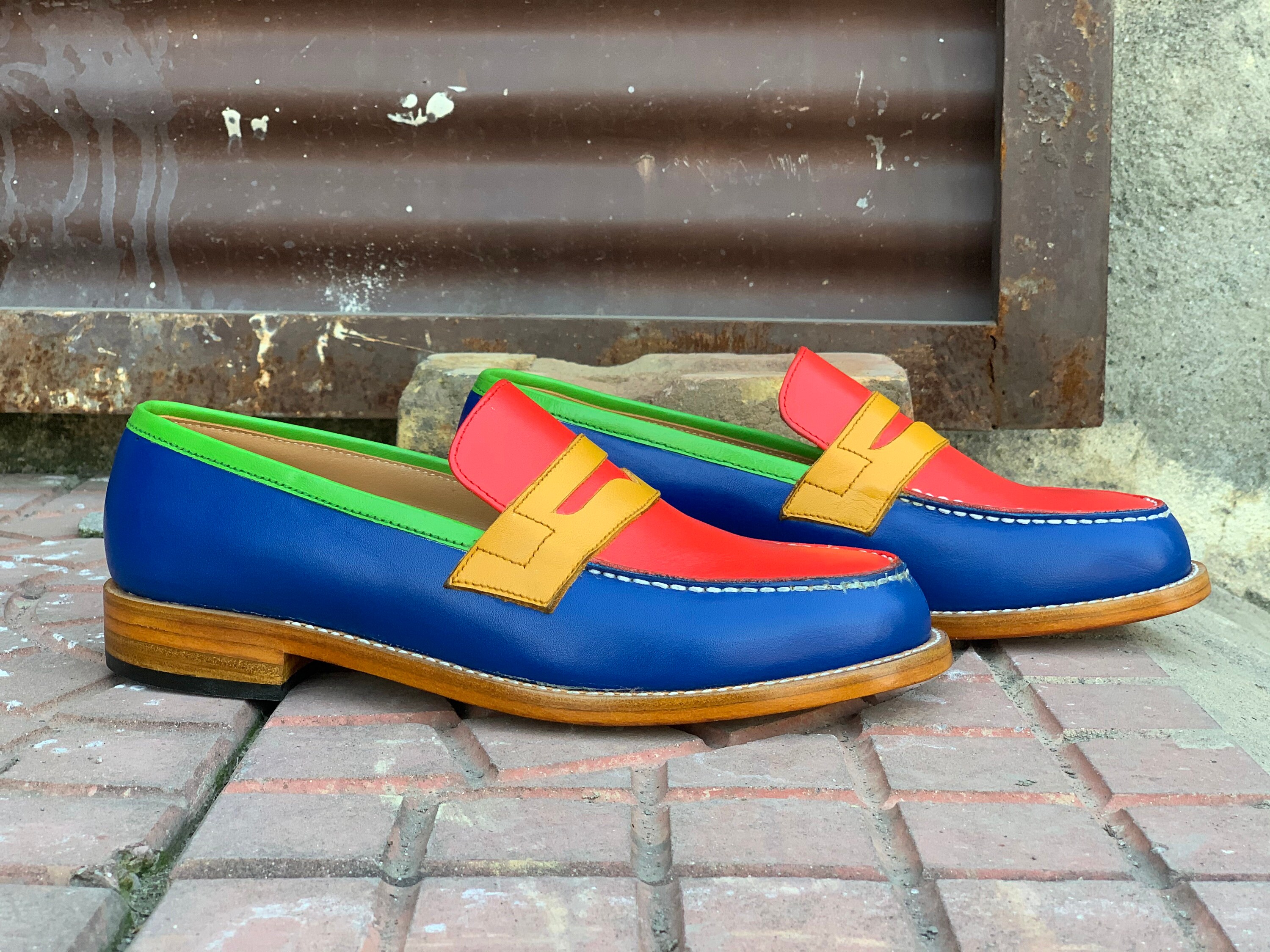 Handmade Men's Multi Color Loafer Shoes Dress Designer - Etsy
