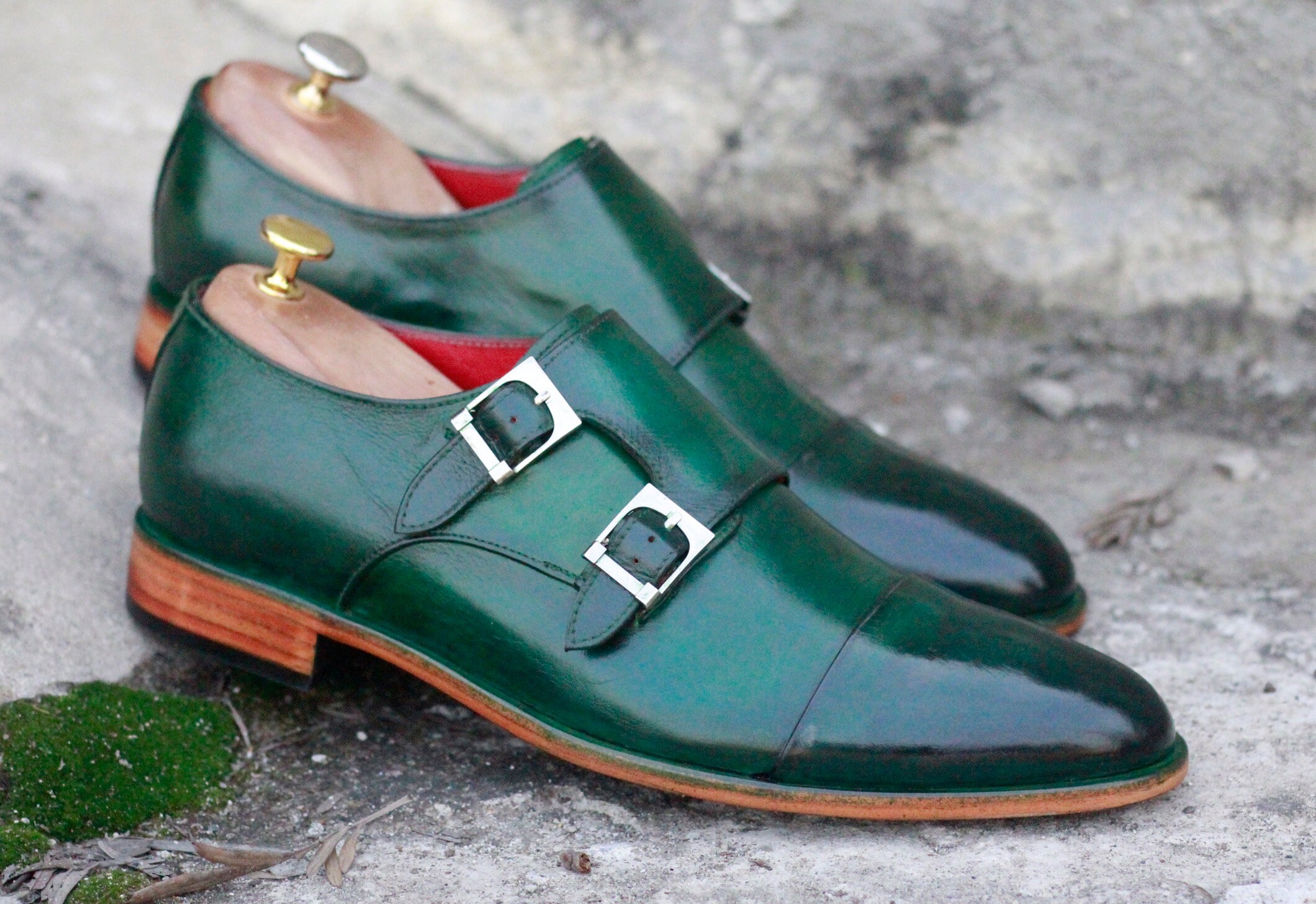 Handmade Men's Green Shoes Men's Buckle Leather Etsy