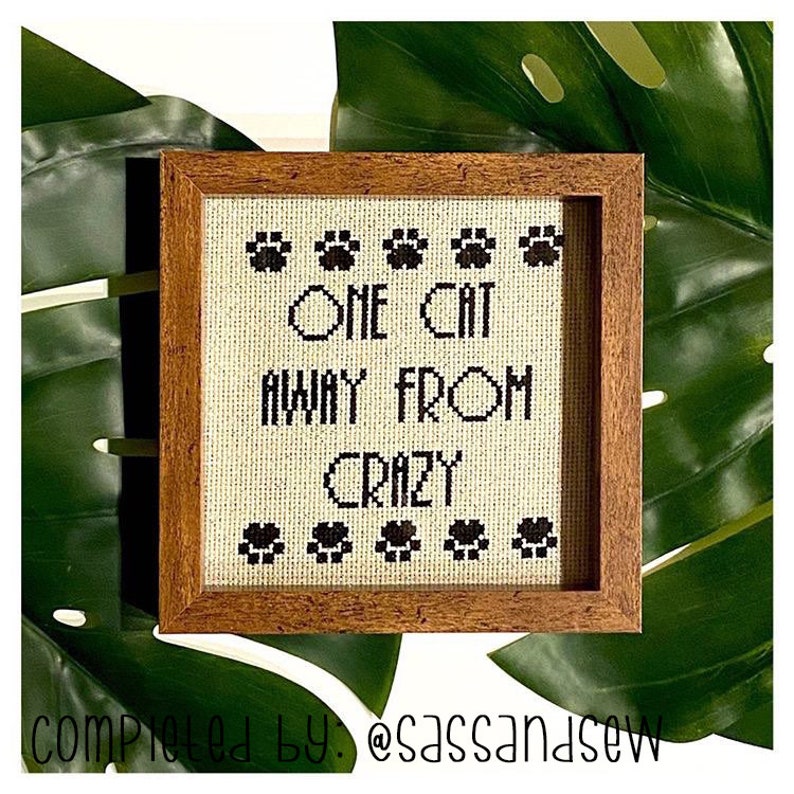 One Cat Away From Crazy Cross Stitch Pattern Cats, Crazy Cat Lady, PDF ...