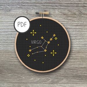 Virgo Cross Stitch Pattern Constellation | Star Signs, Stars, Zodiac, Astrology, DIY, Cross Stitch PDF