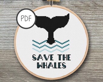 No.1146 ☆横振り刺繍パッチ☆ VQ-1 SAVE THE WHALES Orca Whales Quilt Pattern Swimming Ocean Digital .PDF