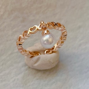 5-6mm Top white pearl heart shape adjustable ring | Flawless round-shape | 925 Sterling Silver | Julian