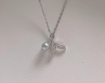 4-6 delicata collana a spina di pesce in argento con perle bianche / Forma rotonda impeccabile / Argento Sterling 925 / Mira