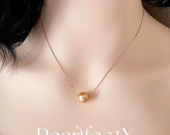Collana di perle dei Mari del Sud in oro 18k: pendente galleggiante delicato da 10-10,5 mm
