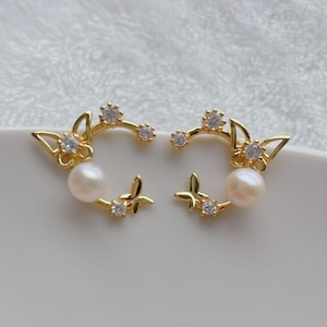 6-7mm butterfly cluster pearls stud earrings | 925 Sterling Silver | Wren