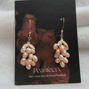 5-6mm grape pink pearls dangle earrings | Baroque-shape | freshwater pearls | 14k gold plated | Violet