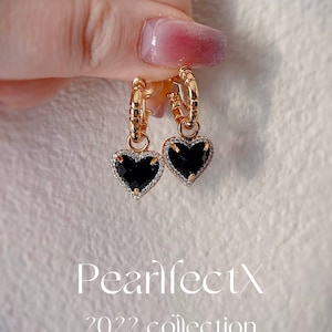 Earrings/Ear cuffs | vintage black heart gold loop or no piercing | gold plated studs