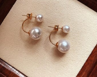 Orecchini a bottone con perle d'acqua dolce: doppia perla, argento sterling 925