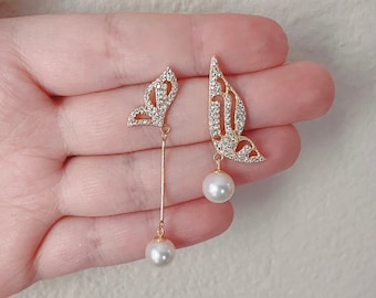 Orecchini pendenti mix & match con perle superiori da 7,5-8 mm in oro / perle di forma rotonda / Argento sterling 925