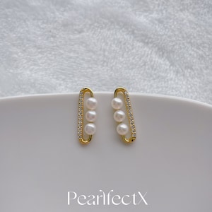 Pin zircon pearls stud earrings | 925 Sterling Silver | customized button-shape pearls | EAP-08