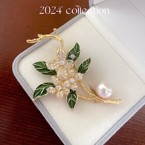 9-10mm white pearl enamel zircon flower brooch | round-shape | natural pearls | gold plated | Blair