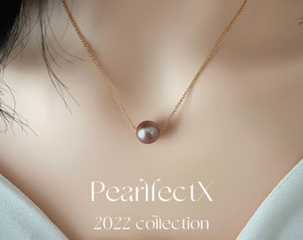 9-10mm Dainty Floating Purple Pearl Necklace | Flawless round-shape | freshwater pearls | 925 Sterling Silver