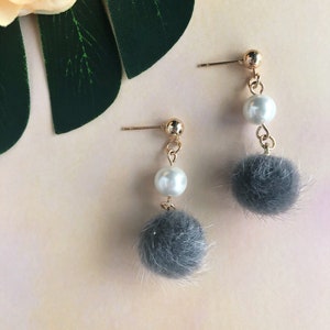 12 colors Pompom earrings | fluffy earrings | Fabric fur metallic small pom pom charm | customized earrings | EA2-04