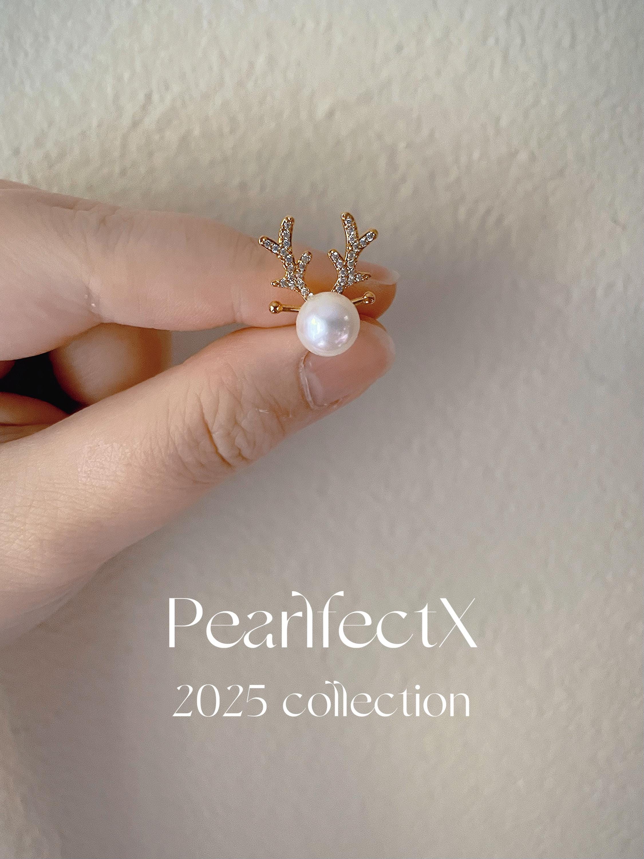 8-8.5mm White Pearl Christmas Dear Brooch | Round-shape | Natural