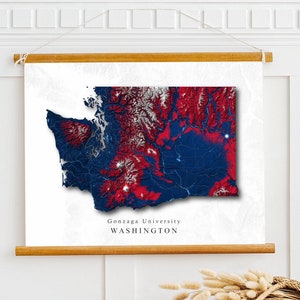Gonzaga University, GU Gift, Bulldogs, Washington Map, Wall Decor, Dorm Room Decor, Graduation Gift, Map Art