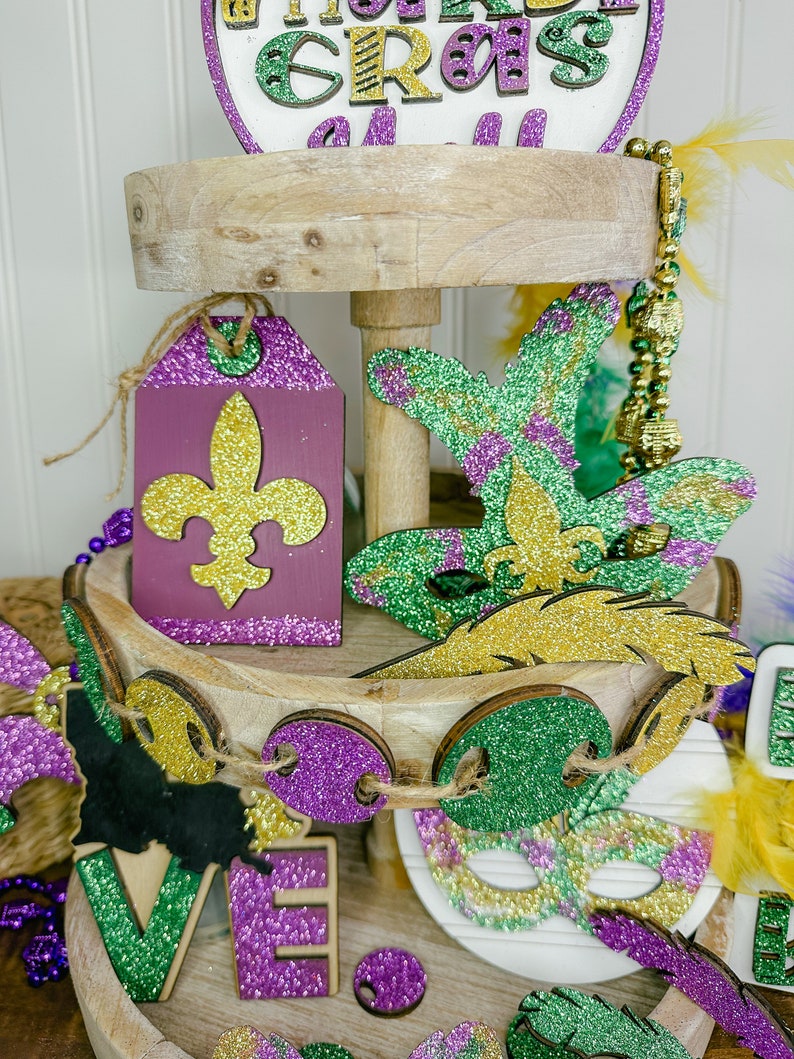 Mardi Gras Tiered Tray Decor Carnival Time Mardi Gras Party Etsy