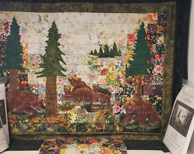 Bear Country Quilt Top Kit, DIY Bears in the Forest Watercolor Kit