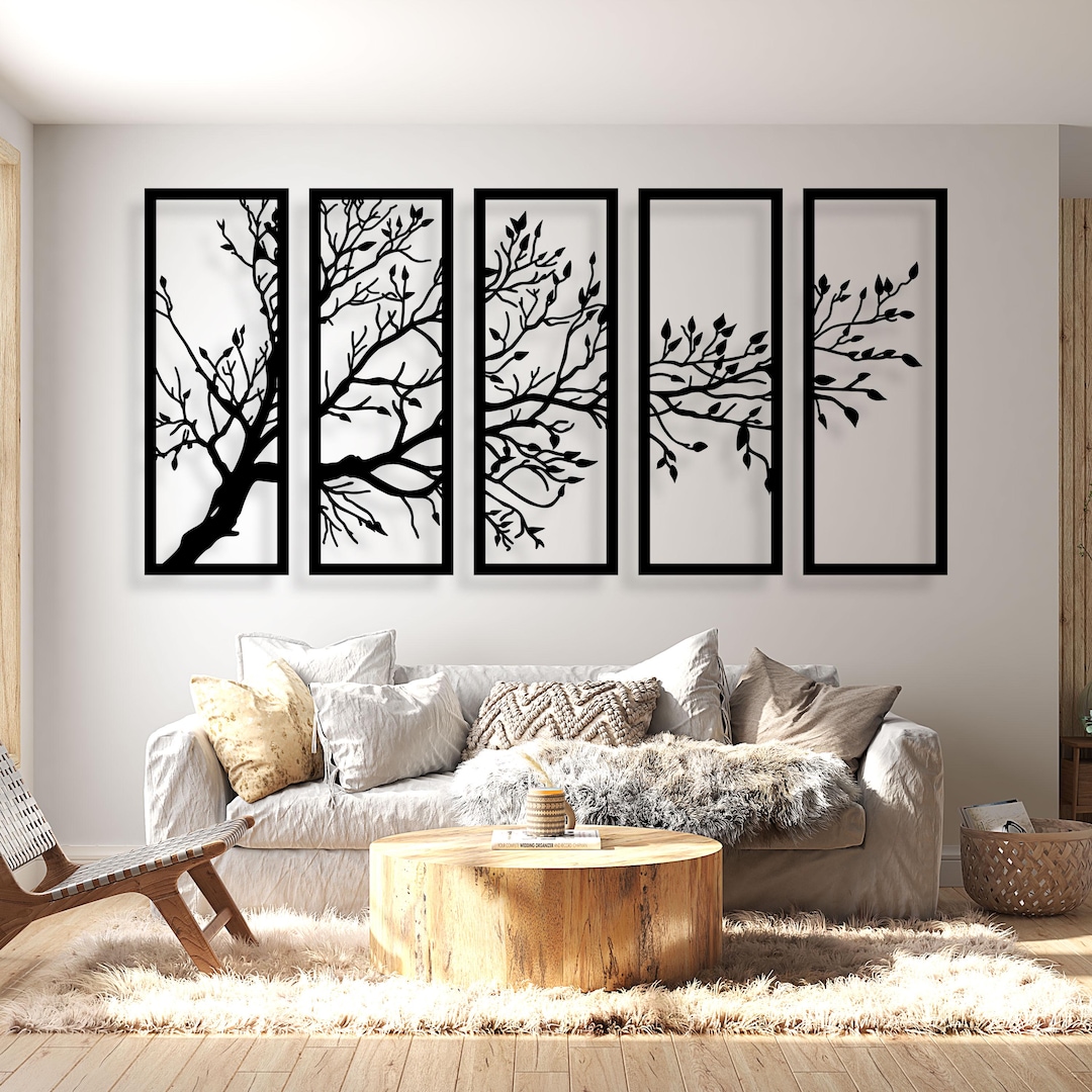 Tree Metal Wall Art, Living Room Metal Decor, 6 Pcs Metal Tree Decor ...