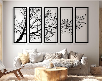 Minimalist Tree Metal Wall Art - 5-Piece Branch Tree Home Decor - Unique Birthday Gift