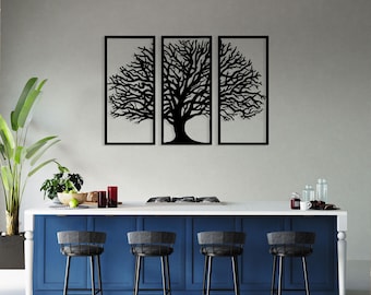 Árbol de la Vida de gran tamaño, arte de pared de metal - Diseño de 3 paneles