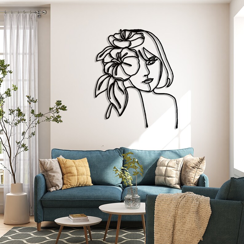Woman Face Line Art Metal Sign: Minimalist Living Room Decor - Etsy