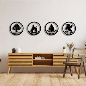 Four Elements Metal Wall Art, Yoga Room Metal Decor, Avatar Metal Wall Art, Fire Air Water Earth  Metal Sign , Birthday Gift, Gift For Her