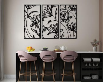 Floral Metal Wall Art: 3-Panel Botanical Home Decor
