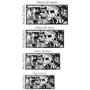 May include: A black and white line art print of a famous painting depicting a group of people. The print is available in five different sizes: 13.4 inches by 34 centimeters, 18.9 inches by 48 centimeters, 22.4 inches by 57 centimeters, 27.5 inches by 70 centimeters, and 57.5 inches by 146 centimeters.