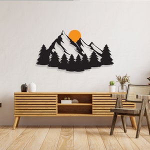 Mountain Sunset Metal Wall Art, Unique Headboard Wall Art, Mountain Metal Wall Decor, Porch Metal Wall Art, Gift for Her, Outdoor Wall Art