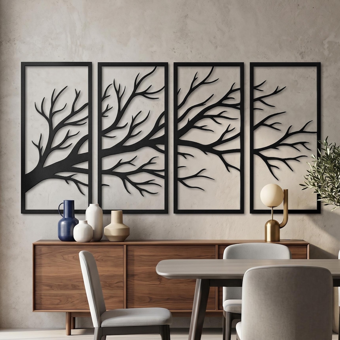 Tree Branch Metal Wall Art - Four Panel Wall Decor - Nature Lovers Gift ...