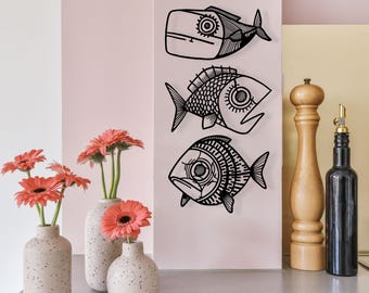 Arte de pared de metal con forma de pez - Regalo para amantes de la vida marina - Decoración del hogar con peces de océano