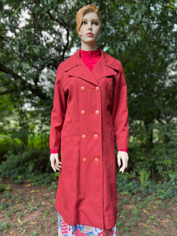 1970s burnt orange trench coat, sz med - image 1