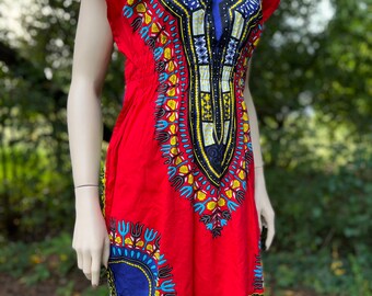 Authentic Dashiki print 80s dress, 100% cotton & MADE IN THAILAND